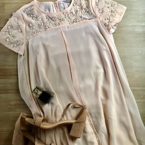 Light pink embellished/ embroidered short dress